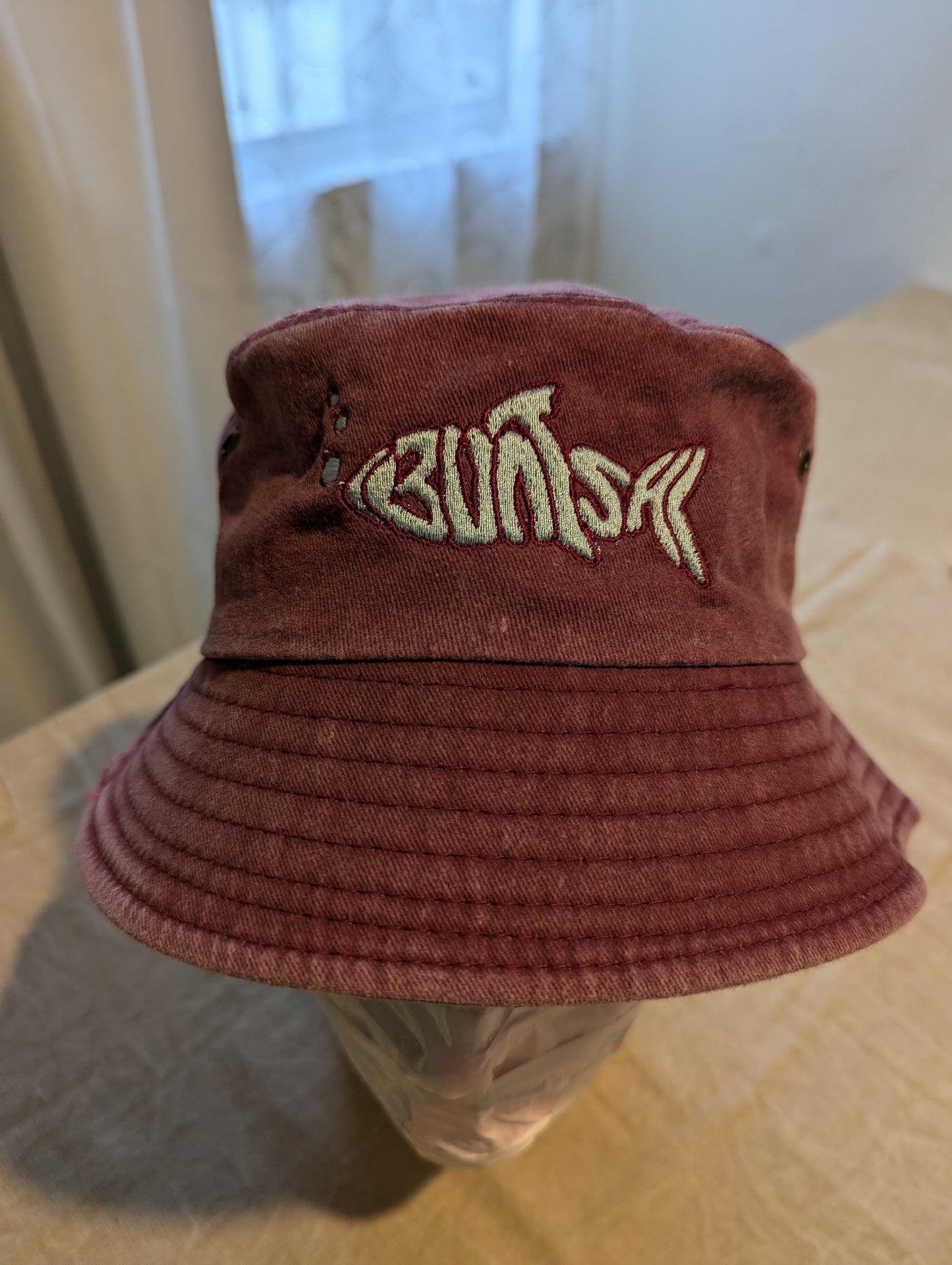 Buntsh-Fish logo, Red-Wash, Bucket hat