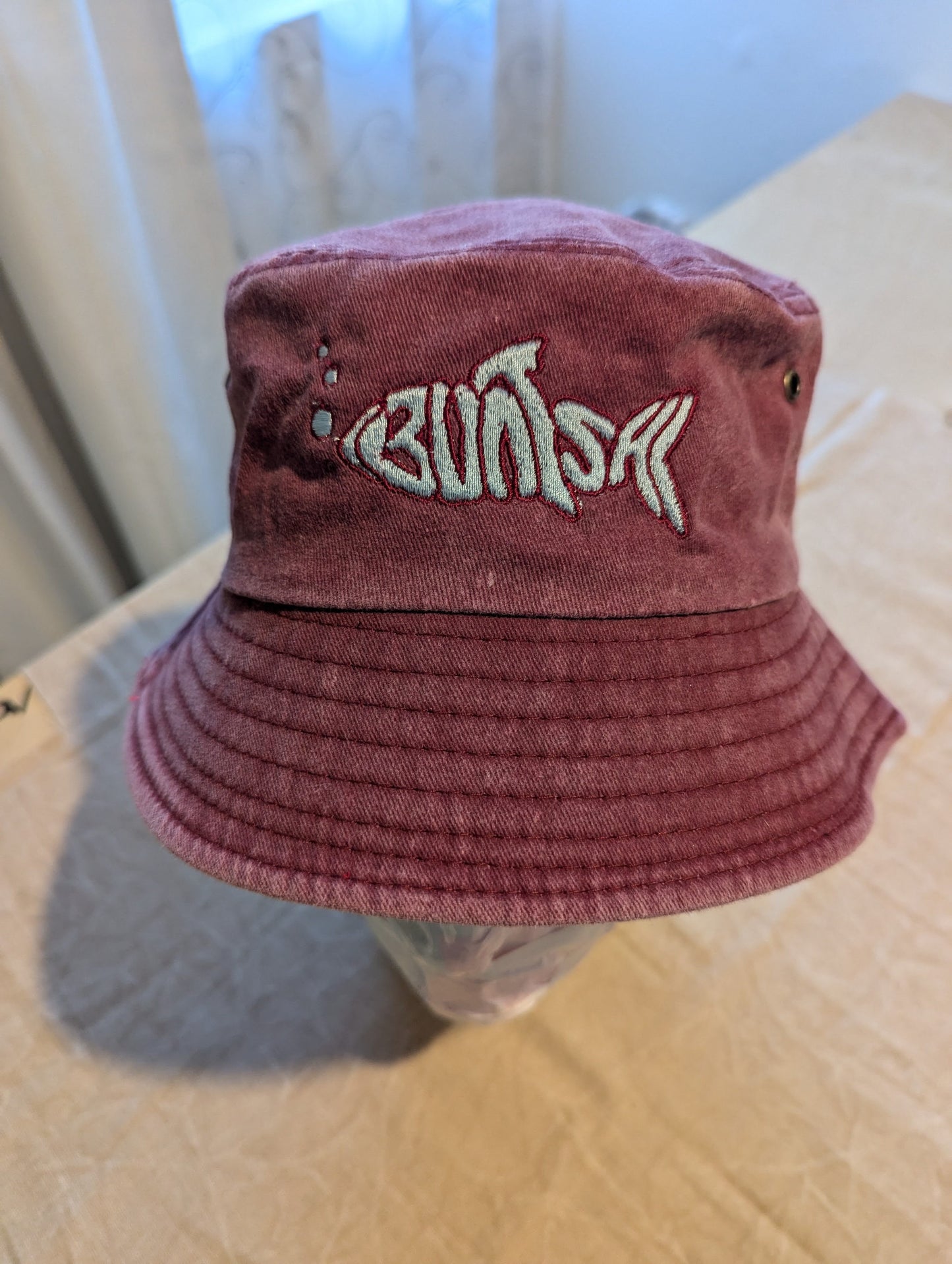 Buntsh-Fish logo, Red-Wash, Bucket hat