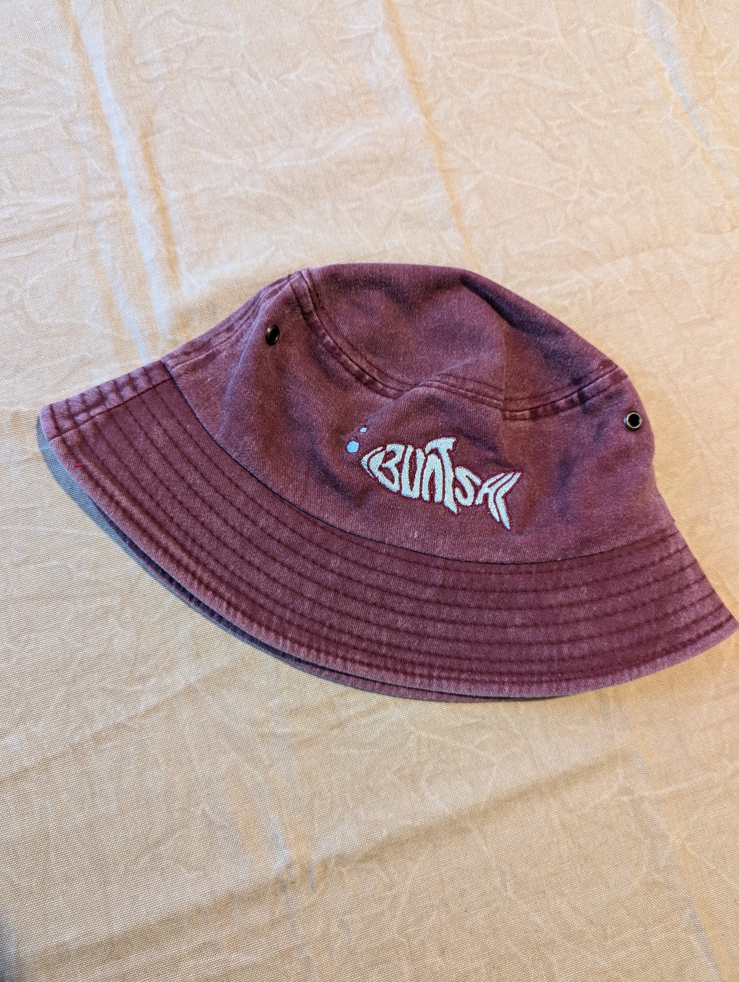 Buntsh-Fish logo, Red-Wash, Bucket hat