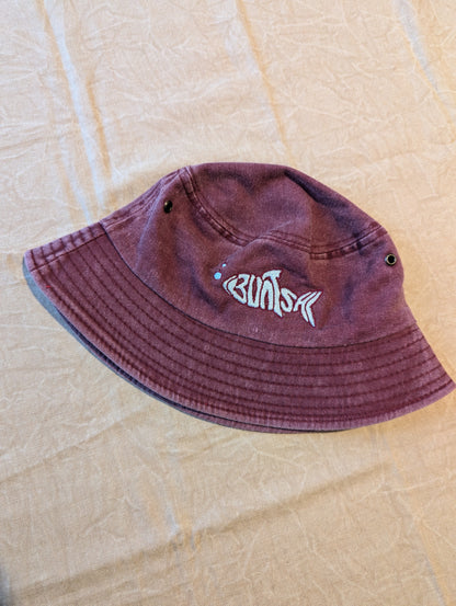 Buntsh-Fish logo, Red-Wash, Bucket hat