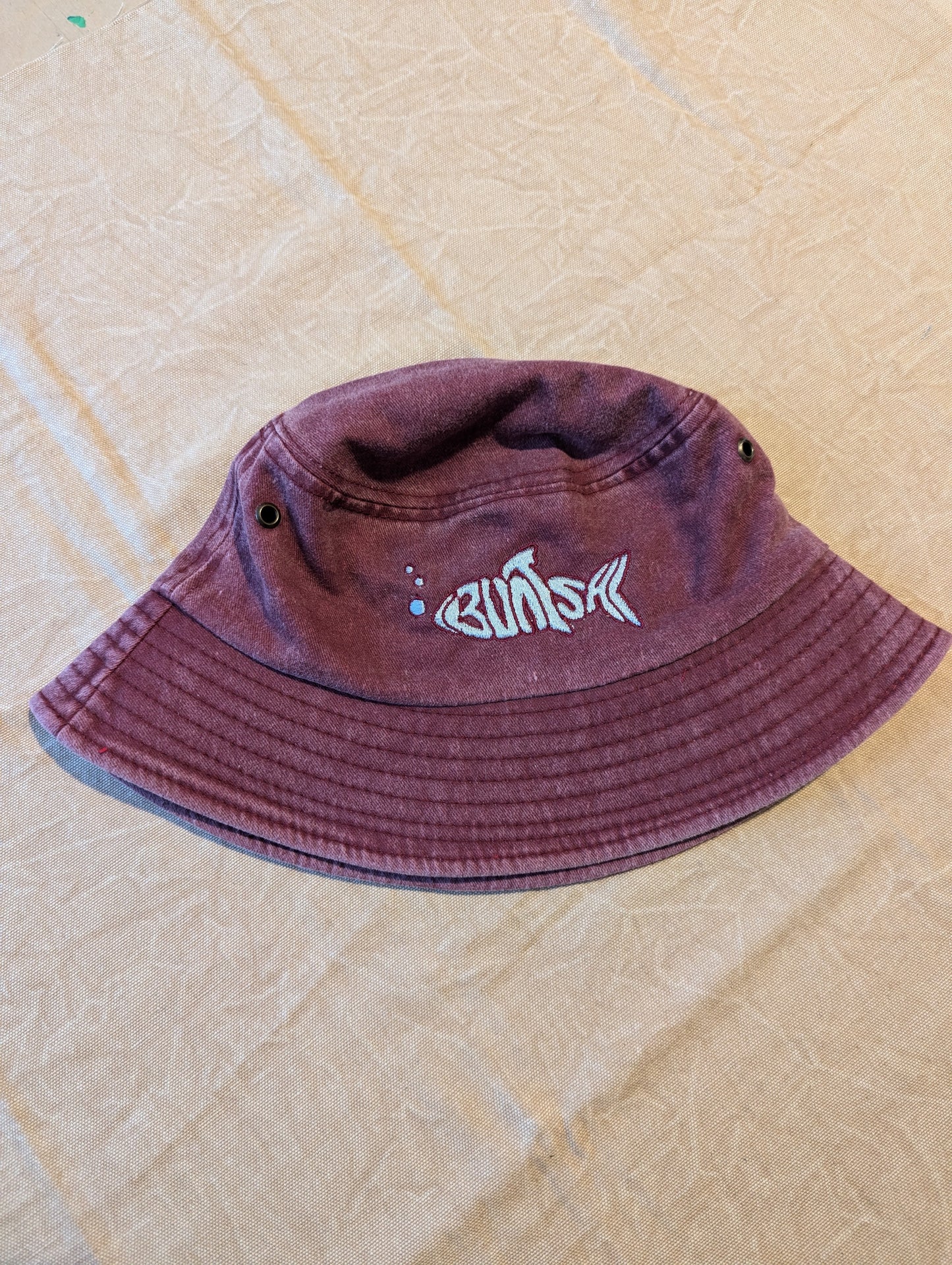 Buntsh-Fish logo, Red-Wash, Bucket hat