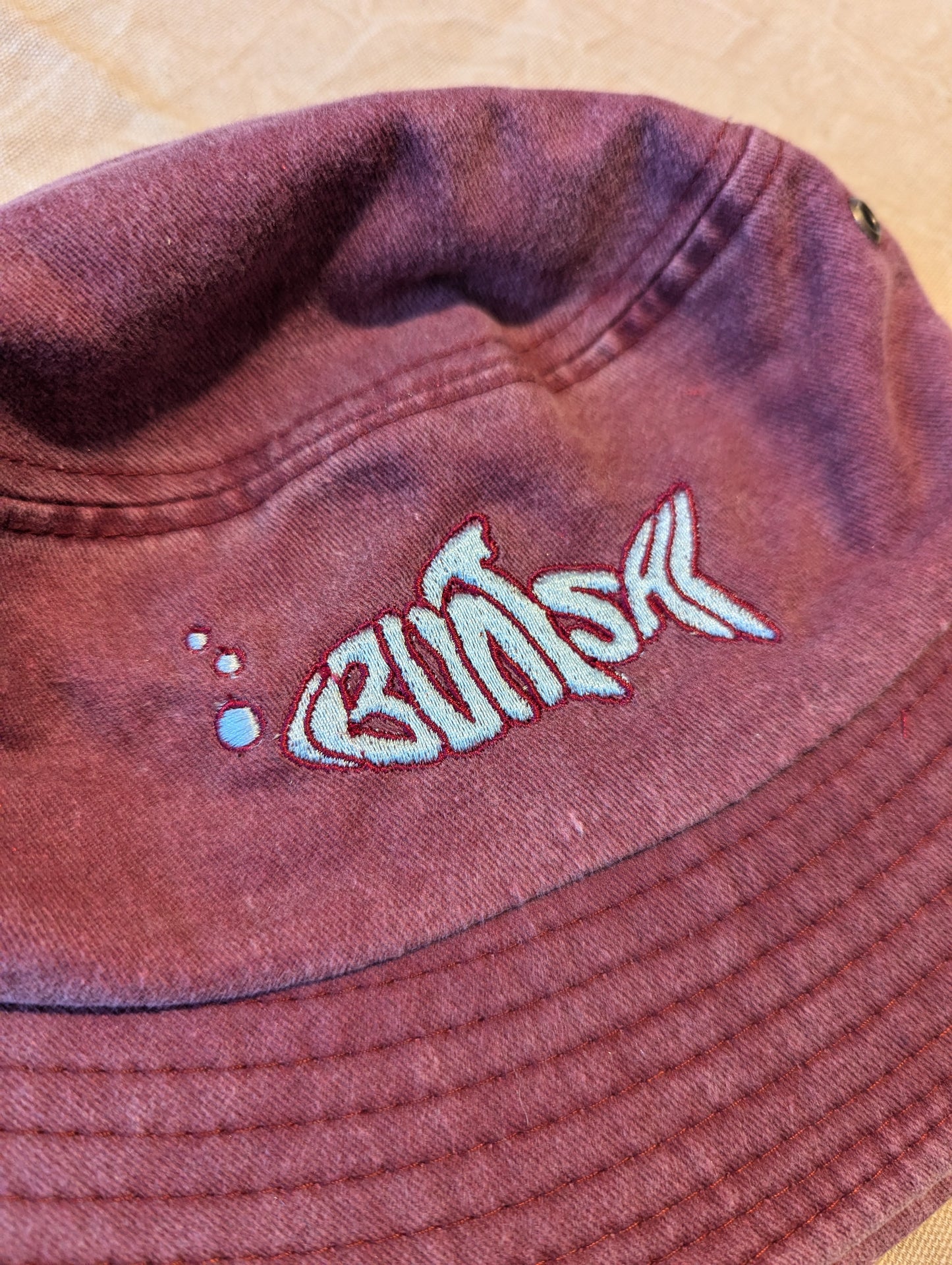 Buntsh-Fish logo, Red-Wash, Bucket hat