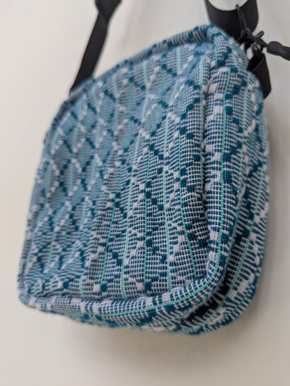Upcycled Buntsh-box bag, Green & White Traditional Thailand Pattern Fabric (2 of 3)