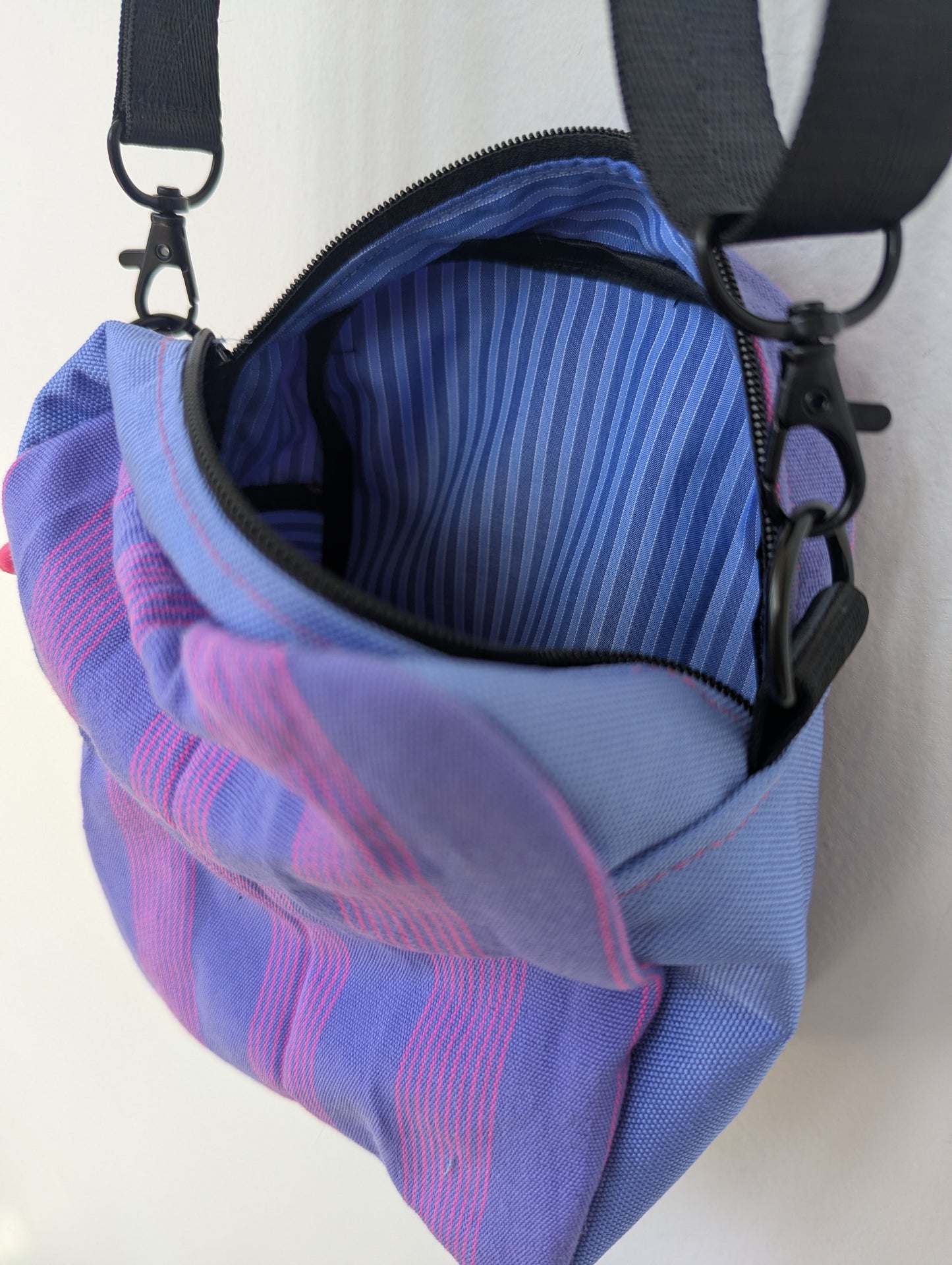 Upcycled Buntsh-box bag, Lavender/Purple & Pink Pin-Striped Pattern Fabric (1 of 1)