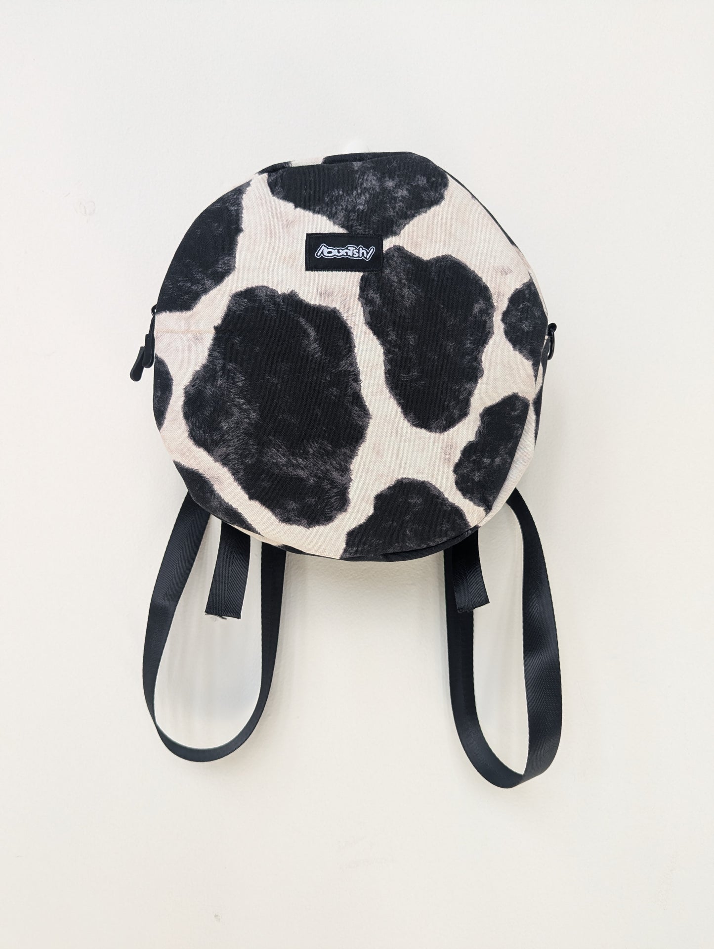 1of1 Handcrafted Cow print, Circle backpack & Water Bag Set