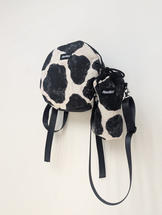 1of1 Handcrafted Cow print, Circle backpack & Water Bag Set