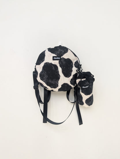 1of1 Handcrafted Cow print, Circle backpack & Water Bag Set